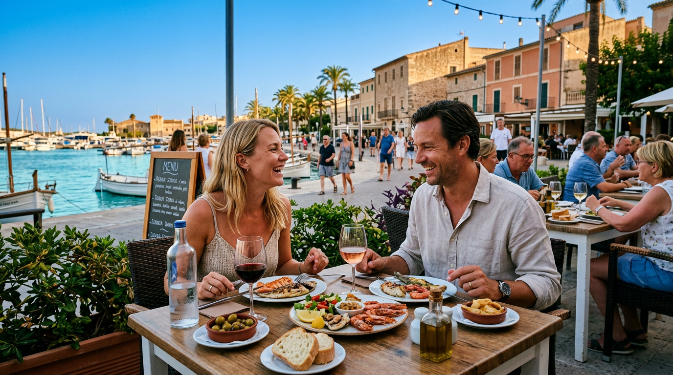 Alcúdia njuter av lugn kvällsmat nära havet