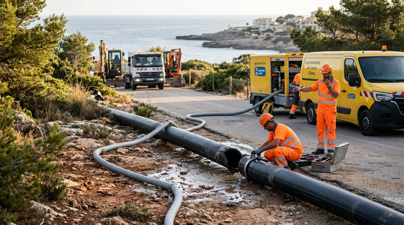Avloppsrör brast i Calvia mellan Cala Vinyes, Magaluf