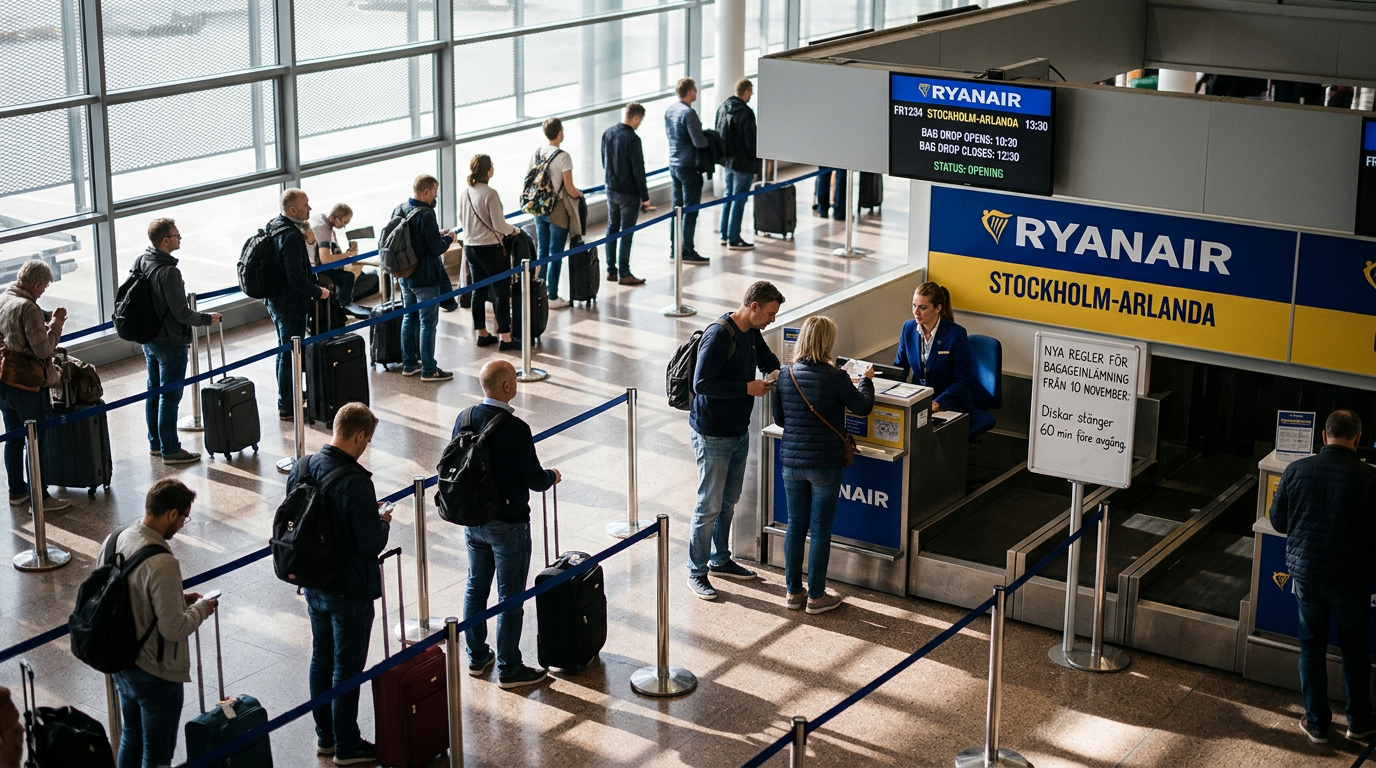 Flyg med Ryanair får tidigare stängning för bagage