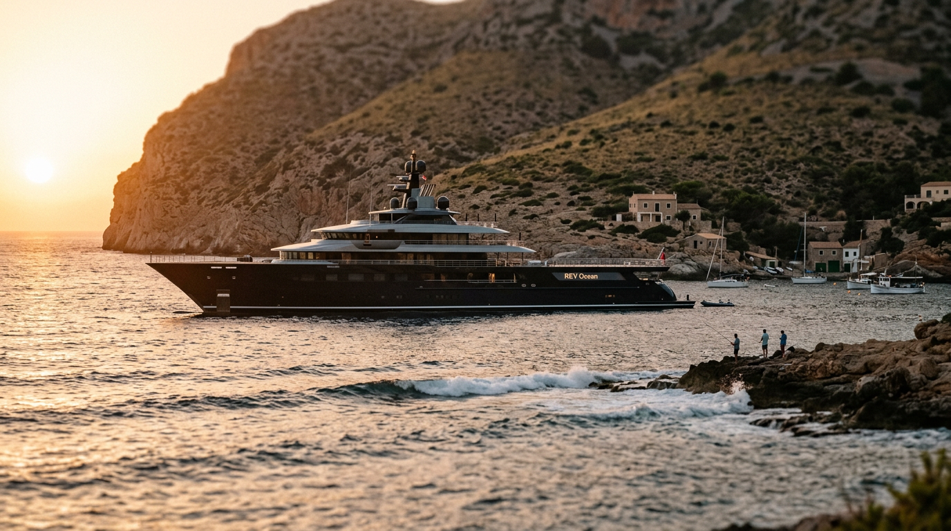 Norsk superyacht med fotbollskoppling ses vid kusten