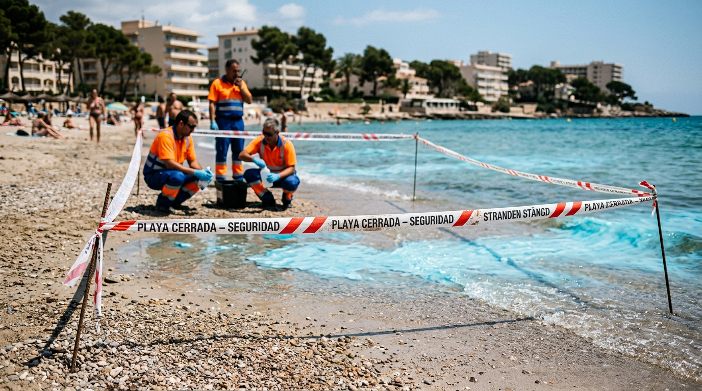Mystisk blå substans färgar Cala Major – strand stängs av akut