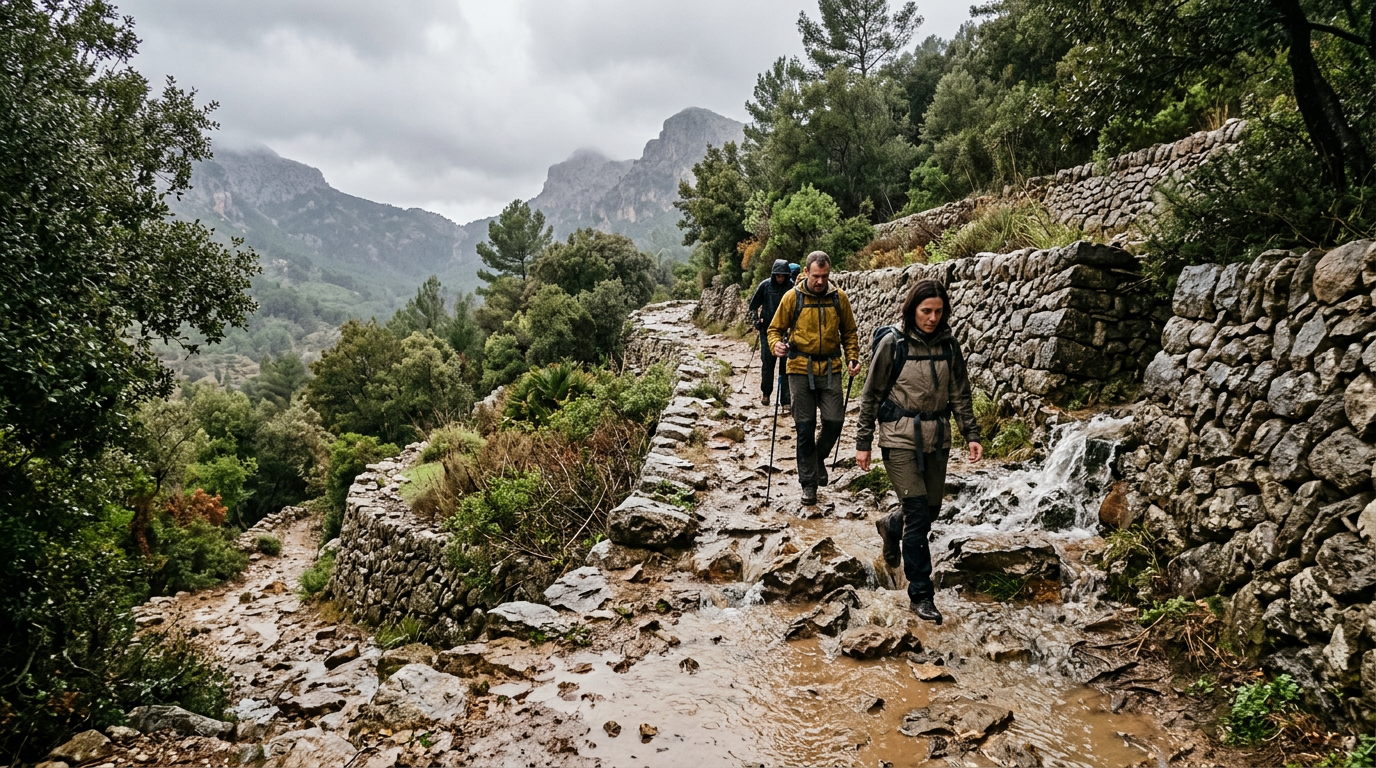 Översvämmade vandringsleder i Tramuntana efter skyfall – vandrare uppmanas vara försiktiga