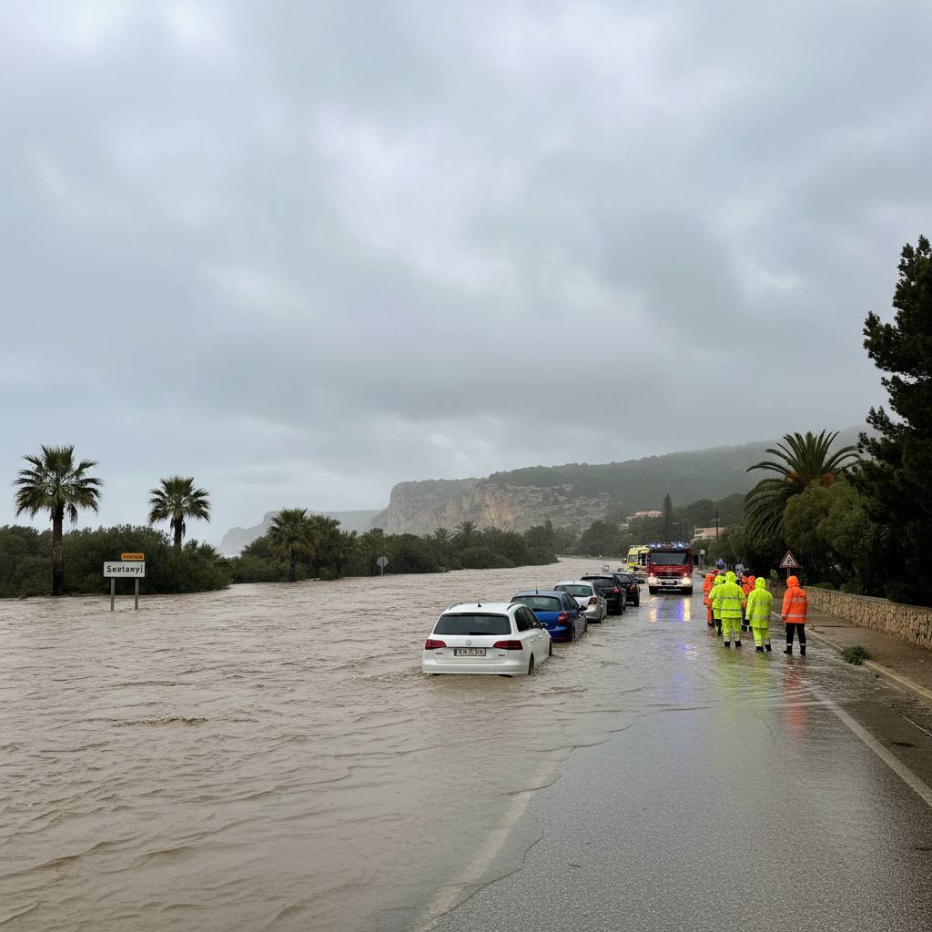 Översvämningar efter kraftigt oväder i södra Mallorca – vägar avstängda vid Santanyí