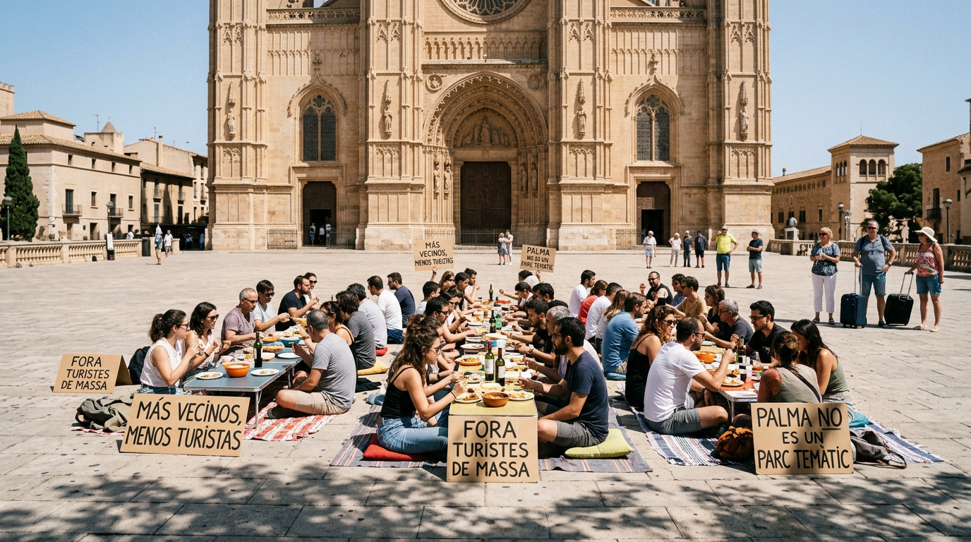 Palma invånare samlas vid Katedralen mot överturism