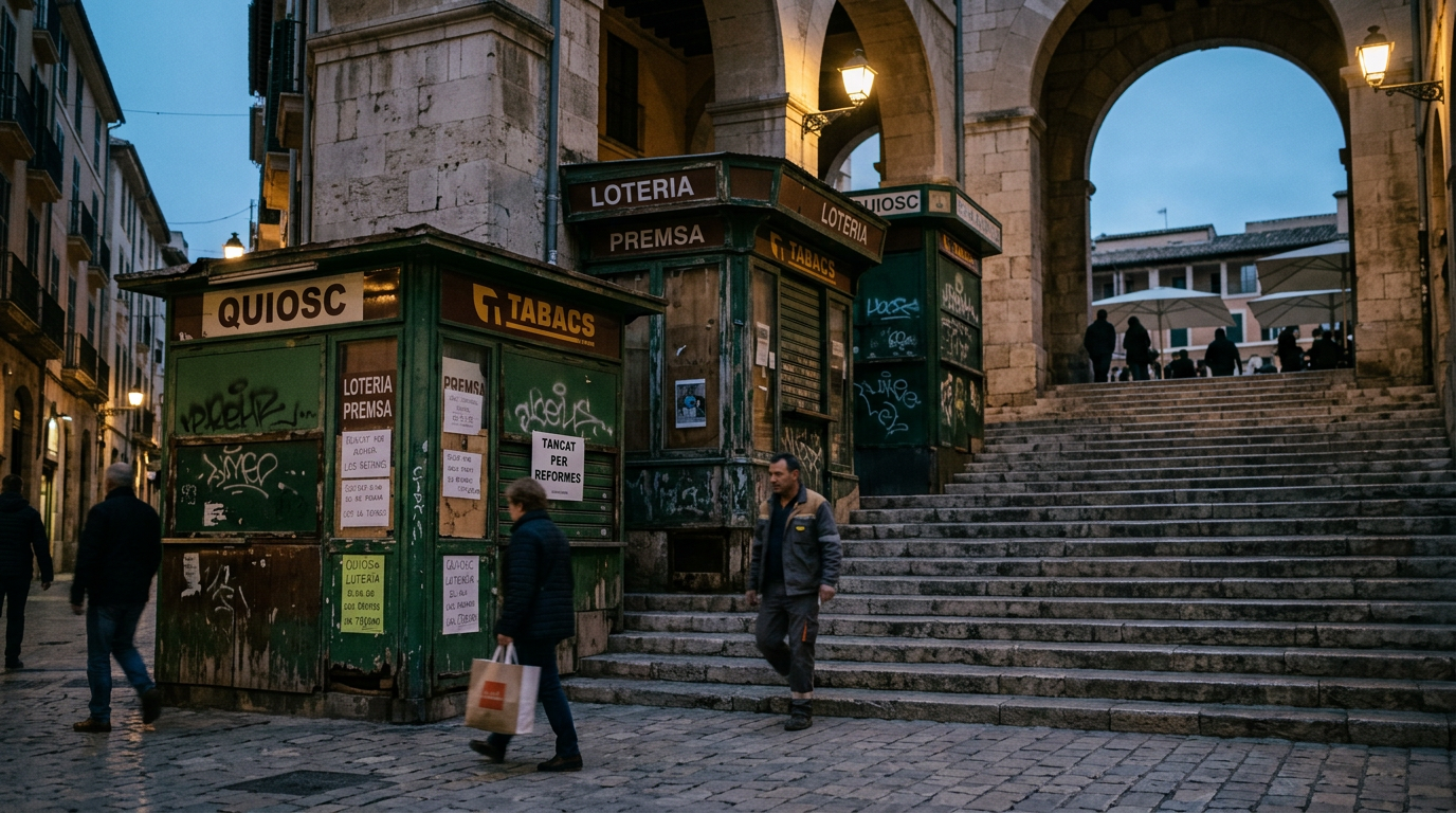 Palma rivs: Kiosker vid Plaça Majors trappor försvinner