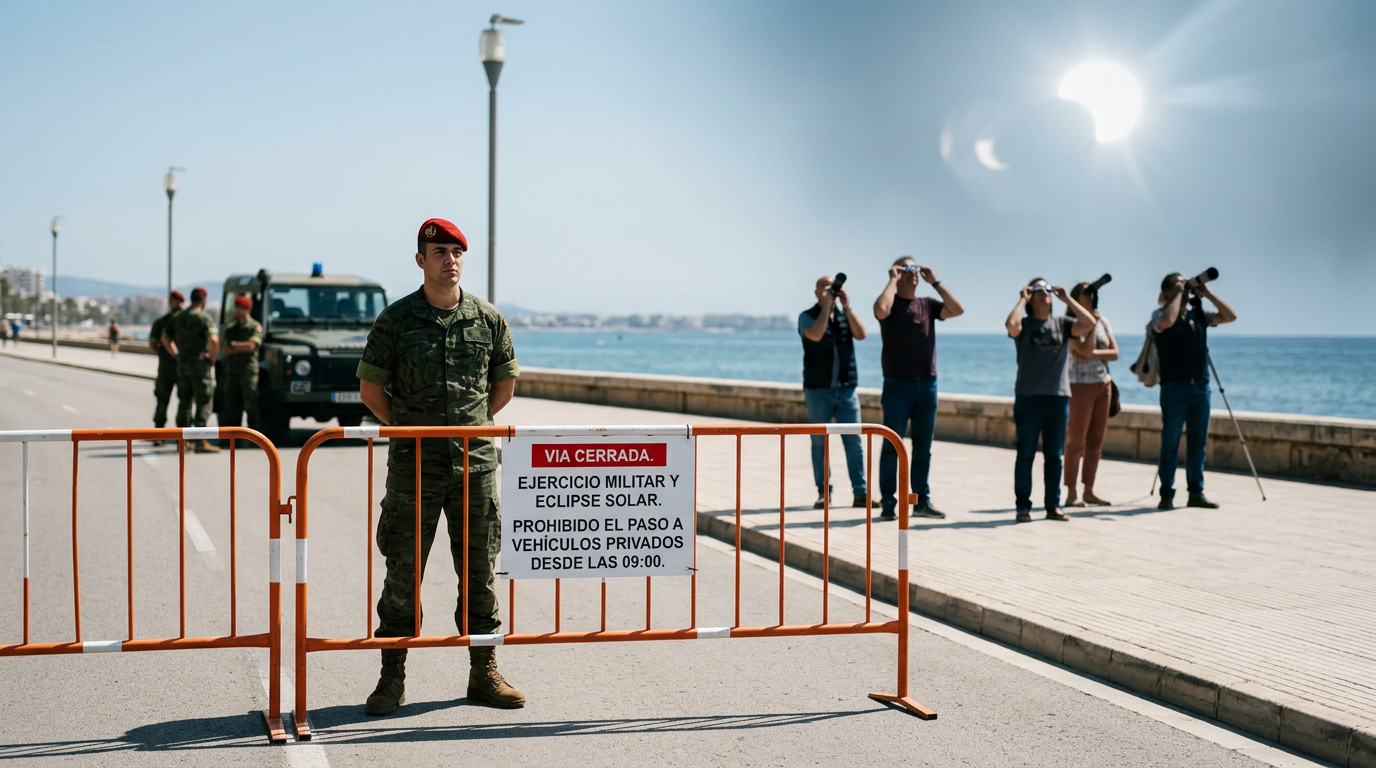 Palma stänger stranden vid militärövning och solförmörkelse