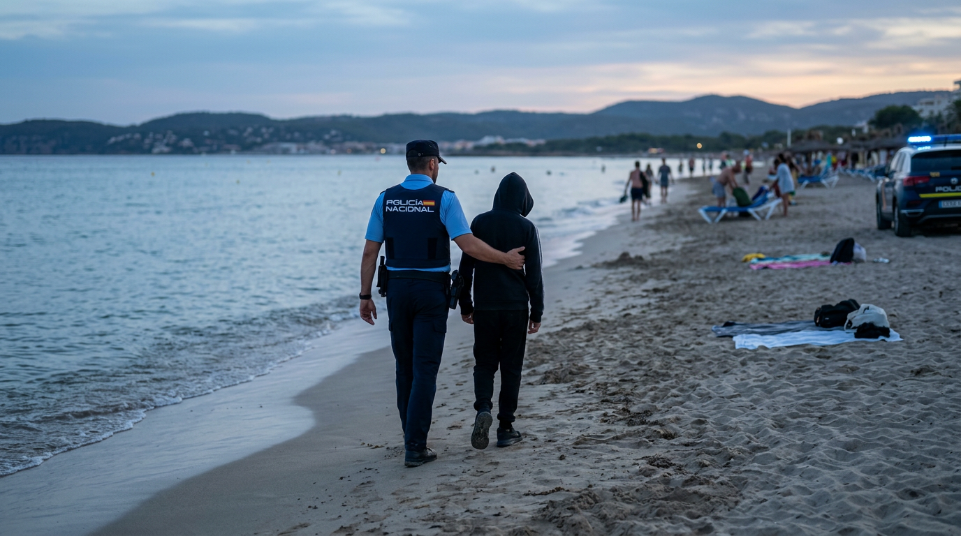 Polis griper ungdom för strandstölder på Mallorca