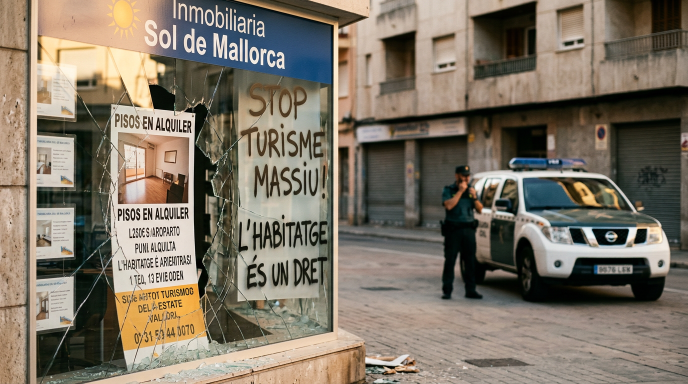 Polis mot aktivister: Husbyrå åter vandaliserad på Mallorca