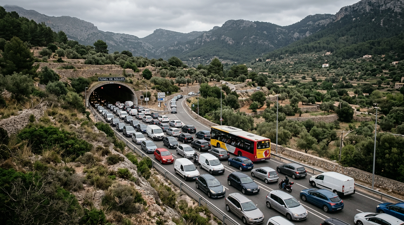 Sóllerbor rasar mot köer och överfulla bussar vid tunneln