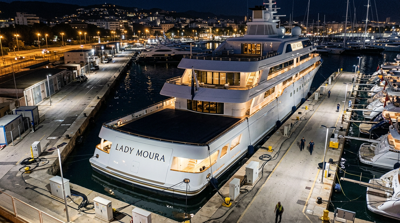 Superyachten Lady Moura åter i Mallorcas hamn igen