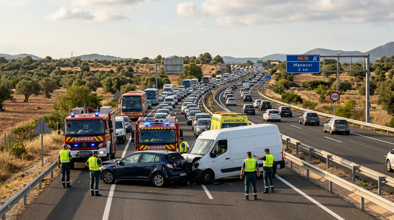 Trafik: Stora köer efter bilolycka på Ma-15 vid Manacor