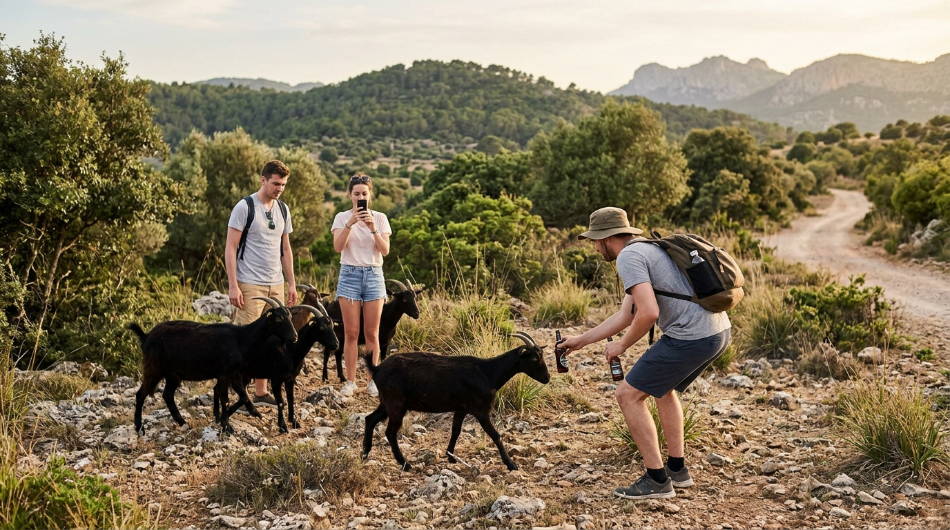 Turister filmades ge vilda getter öl på Mallorca