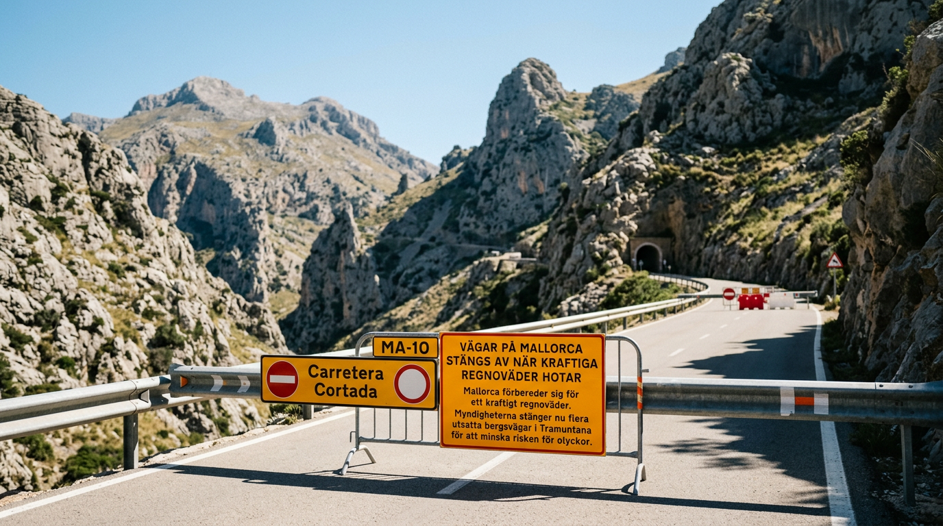 Vägar på Mallorca stängs av när kraftiga regnoväder hotar