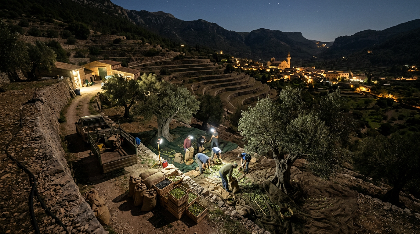 Valldemossa samlar bönderna till årets olivskörd i bergen